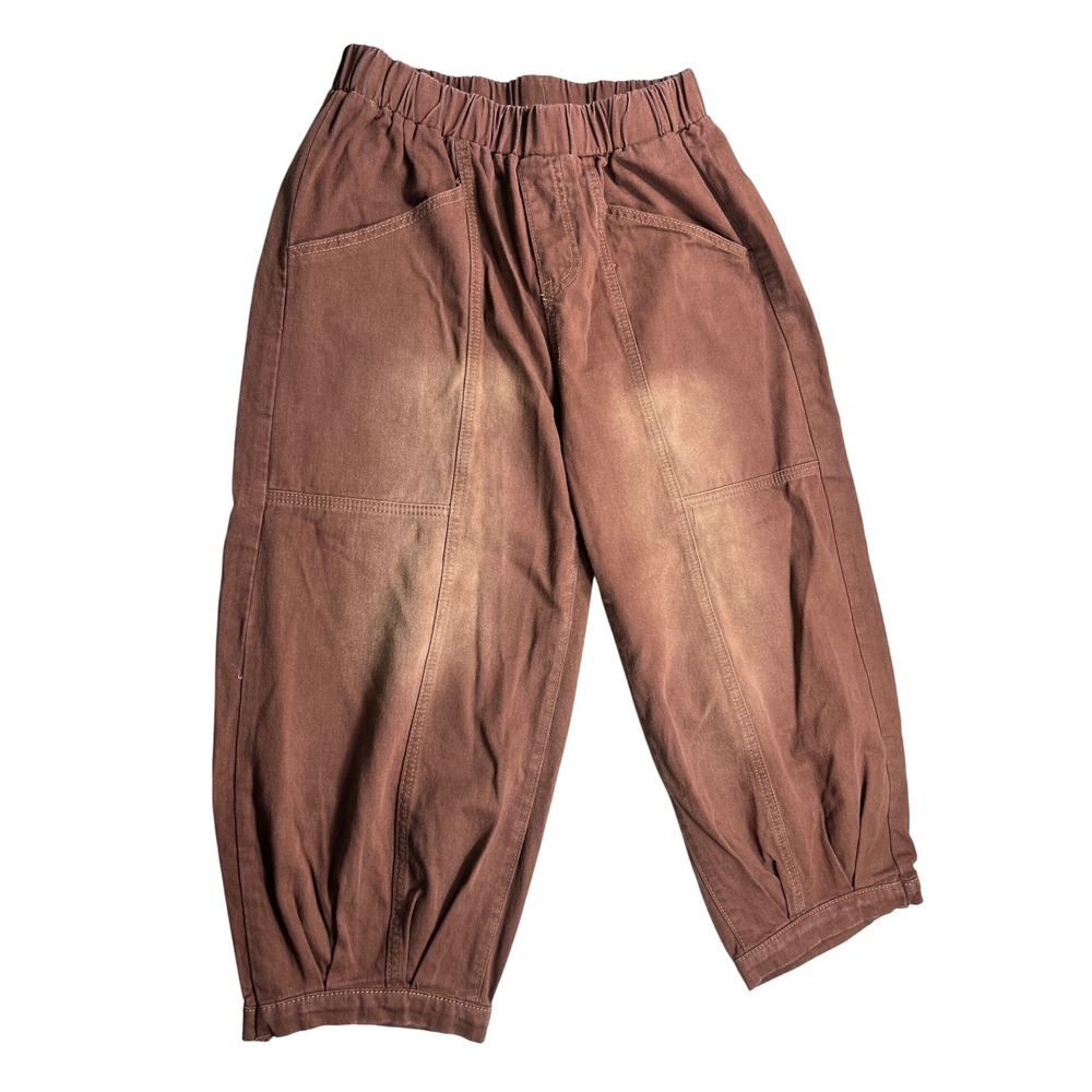 Brown Washed Barrel Pants Size 30 Elastic Waist Patch Pocket Boho Utility